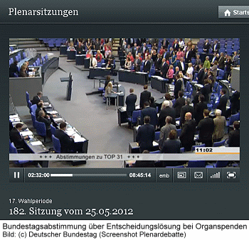 Bild zur Abstimmung des Deutschen Bundestages über Gesetz zur Entscheidungslösung bei Organspenden